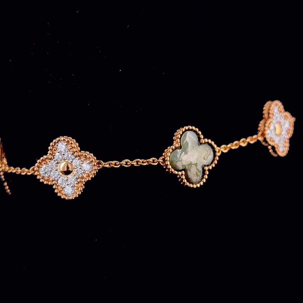 18K Rose Gold Mother-of-Pearl Clover Diamond Bracelet