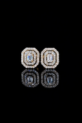18K Gold Emerald-Cut Natural Diamond Halo Stud Earrings (IGI Certified)