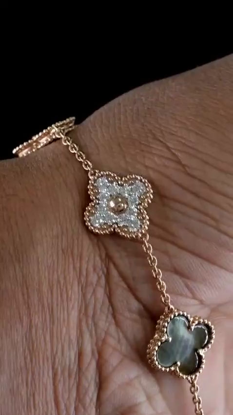 18K Rose Gold Mother-of-Pearl Clover Diamond Bracelet